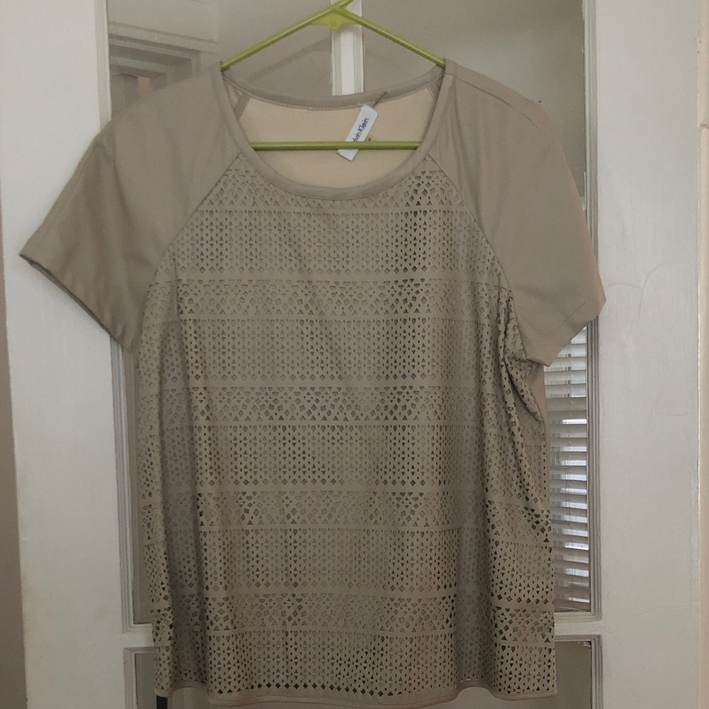 Calvin Klein Beige Short Sleeve Laser cut design size medium